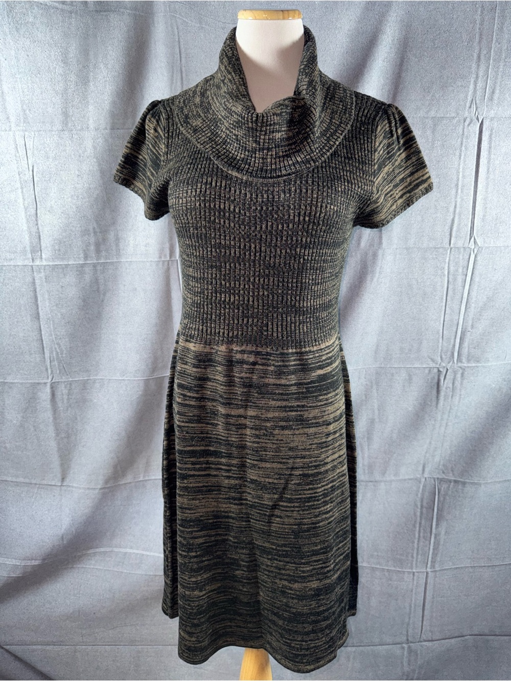 2880-Calvin Klein Heathered Charcoal Cowl-Neck Midi Dress